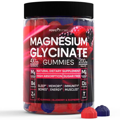 Magnesium Glycinate Gummies for Adults 400mg with Taurine Magnesium Malate 60 Count Sugar Free for Relaxation Wellness