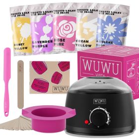Waxing Kit 19 Items, WUWUVISTA Hair Removal Wax Kit With Wax Melt Warmer Waxing Beads For Face, Brazilian, Full Body, Bikini Suitable For Plugs Of Ame (Option: Black-US Plug)