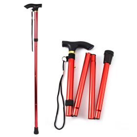 Walking Cane Aluminum Alloy Walking Stick Adjustable Folding Travel Hiking Stick Anti-Slip (Option: Red)