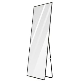 Full Length Mirror 67x25.6in Aluminum Alloy Wall Mirror Free Standing Floor Mirror Hanging Leaning Against Wall for Dressing Bedroom Living Room (Option: 65_170CM_Black)