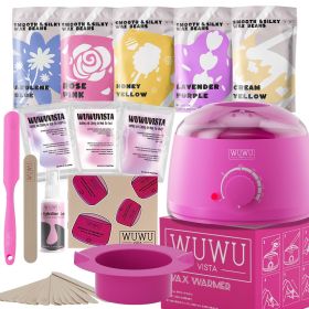 Waxing Kit WUWUVISTA 23 Items Hair Removal Wax Kit With Wax Warmer Waxing Beads For Face, Brazilian, Full Body, Bikini, Sensitiive Skin  Skin Suitable (Option: Pinkish purple-US plug)