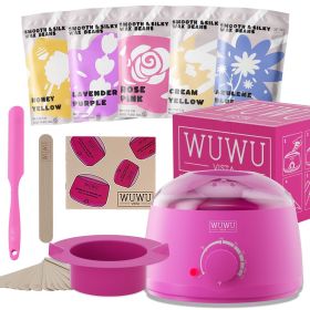 Waxing Kit 19 Items, WUWUVISTA Hair Removal Wax Kit With Wax Melt Warmer Waxing Beads For Face, Brazilian, Full Body, Bikini Suitable For Plugs Of Ame (Option: Pinkish purple-US plug)