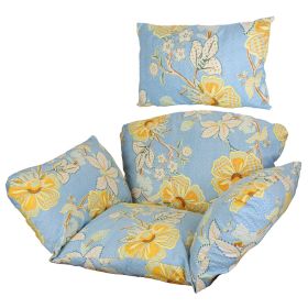 Egg Chair Cushion Hanging Basket Seat Cushion Thicken Soft Egg Swing Chair Pad Hanging Egg Chair Cushion with Headrest (Option: Blue_YellowLeaf)